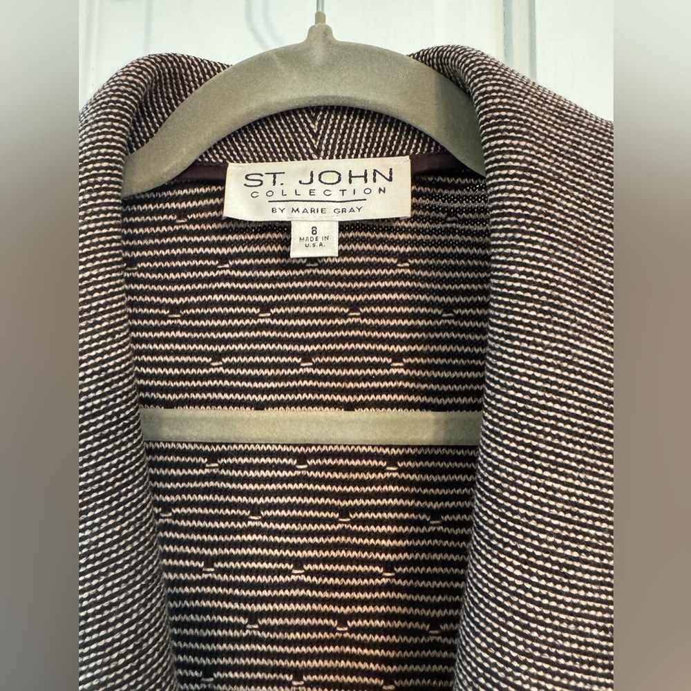St John Santana Knit Skirt Suit Set Brown Jacket 8 Skirt 10 2 Piece Luxury - Picture 2 of 9